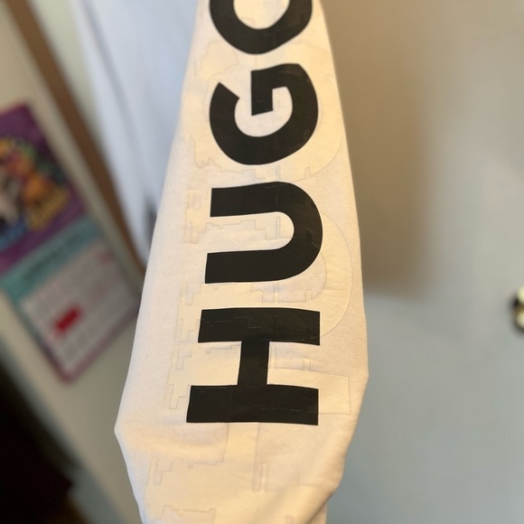 Hugo men's XL White crewneck sweater with black logos - Picture 7 of 12